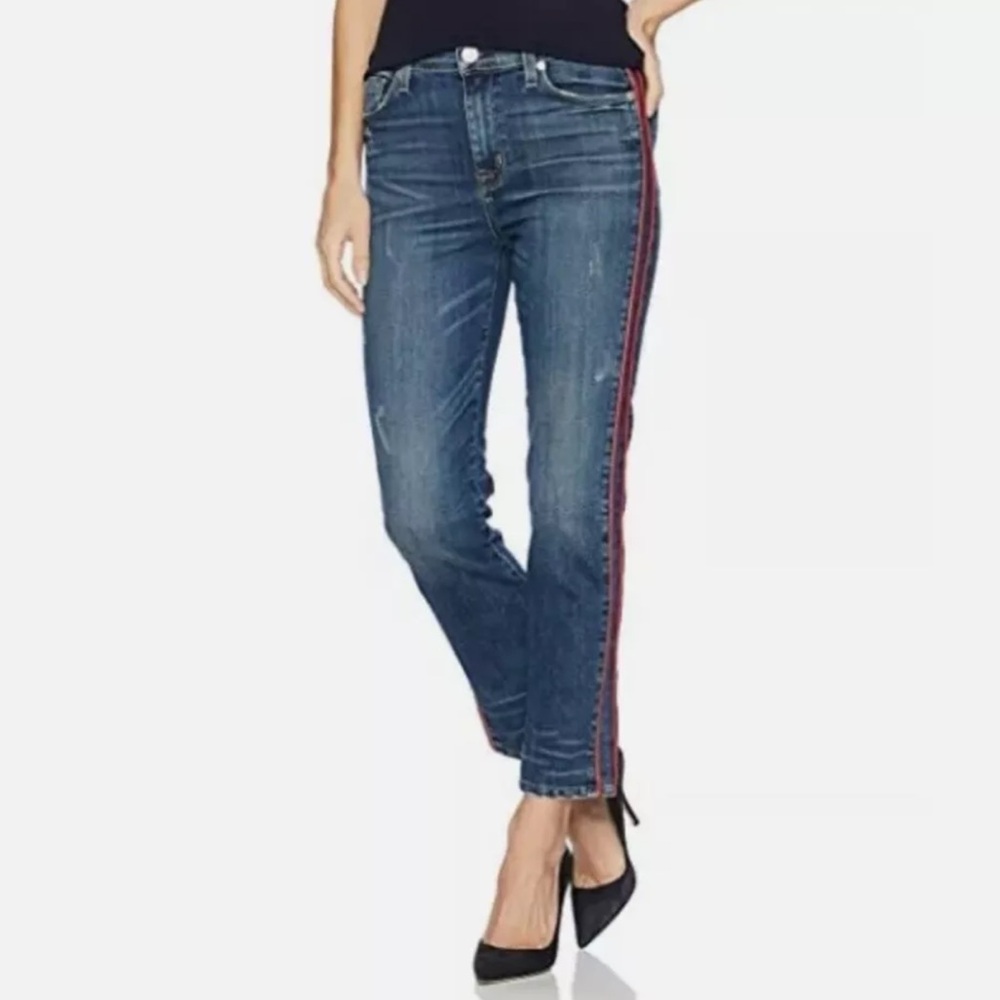 Hudson Jeans High Rise Blue with Red Stripe